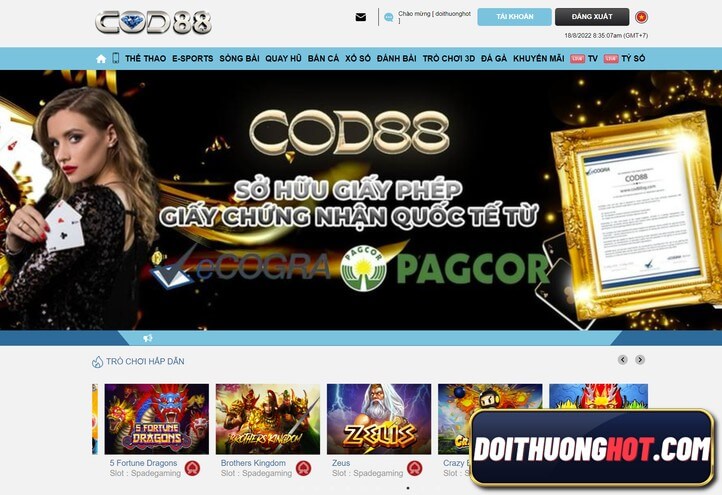 Cod88 là tên của một trong những cổng game bài, nhà cái cá cược trực tuyến uy tín, an toàn và chất lượng. Cùng kênh Đổi Thưởng Hot đánh giá chi tiết !